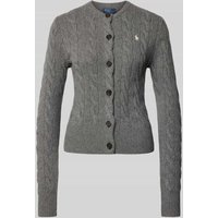 Polo Ralph Lauren Strickjacke aus Leinen-Kaschmir-Mix mit Zopfmuster in Mittelgrau Melange, Größe XXL Polo Ralph Lauren Strickjacke aus Leinen-Kaschmir-Mix mit Zopfmuster in Mittelgrau Melange, Größe XXL von Polo Ralph Lauren