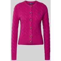Polo Ralph Lauren Strickjacke aus Leinen-Kaschmir-Mix mit Zopfmuster in Pink, Größe L von Polo Ralph Lauren