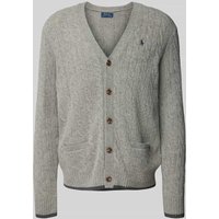 Polo Ralph Lauren Strickjacke mit V-Ausschnitt und Eingrifftaschen in Mittelgrau, Größe XL von Polo Ralph Lauren