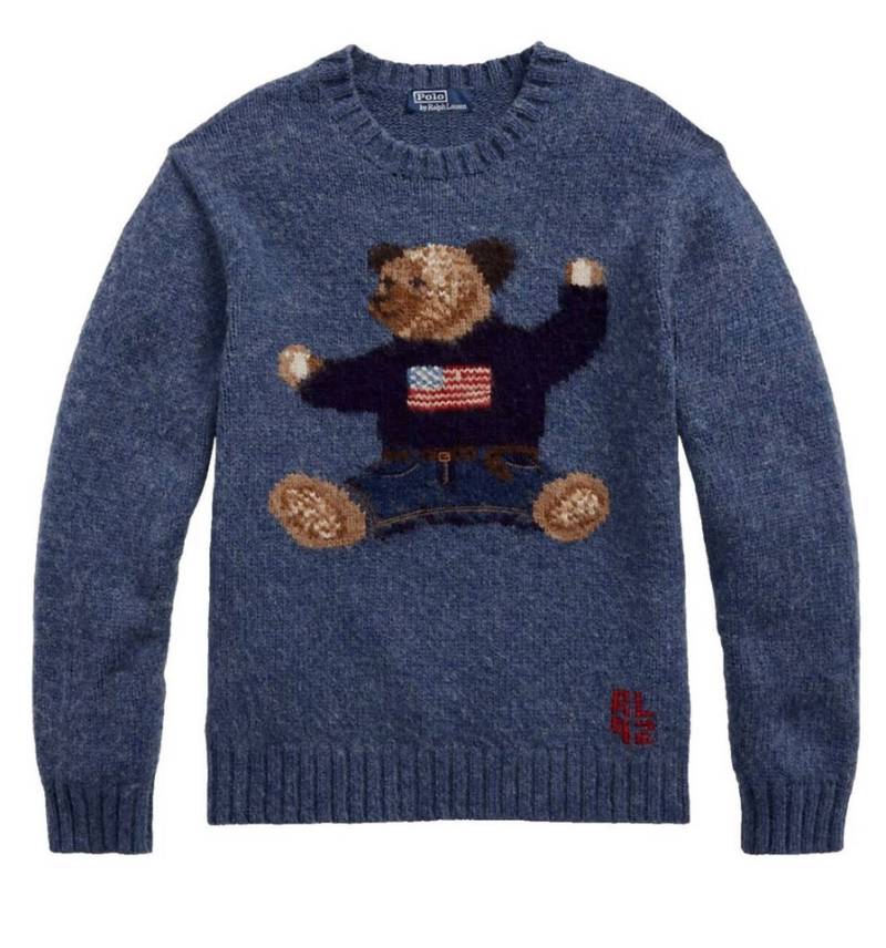 Polo Ralph Lauren Strickpullover Strick Pulli Wolle Pullover „Polo Bear Flag“ Sammlerstück Polo Bear mit Intarsia-Stricktechnik von Polo Ralph Lauren
