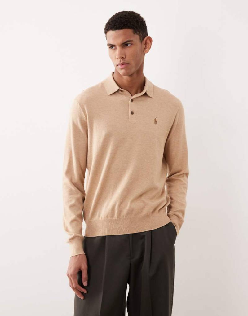 Polo Ralph Lauren - Strickpullover aus Baumwolle in meliertem Camel mit Pony-Logo-Neutral von Polo Ralph Lauren