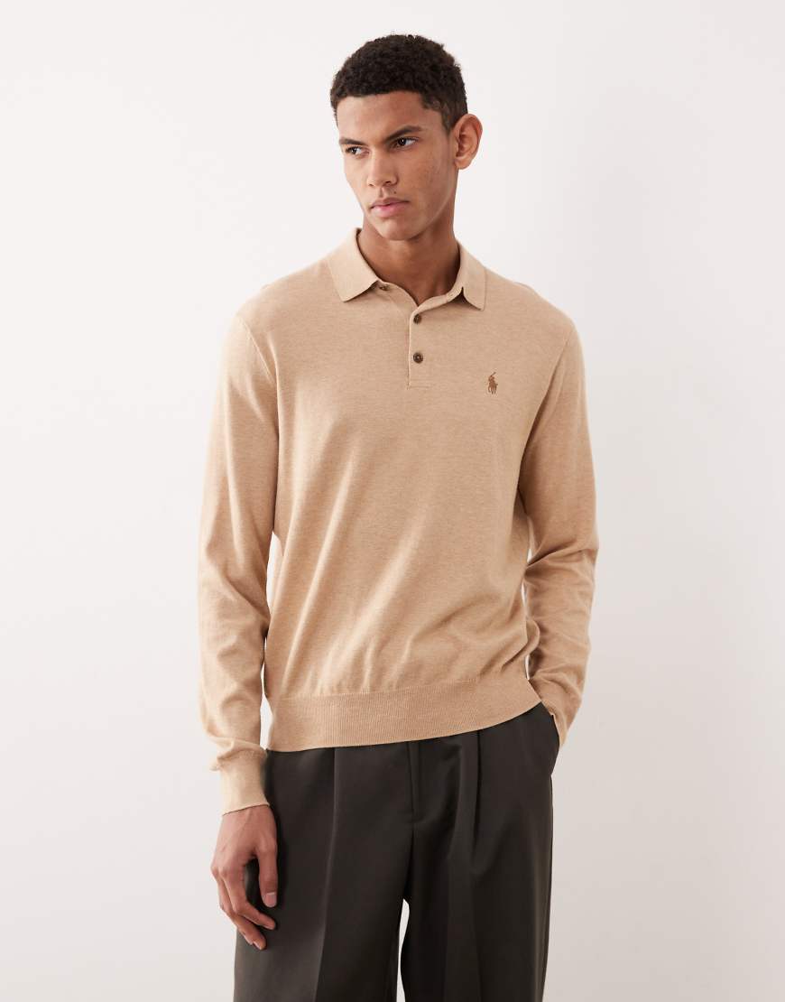Polo Ralph Lauren - Strickpullover aus Baumwolle in meliertem Camel mit Pony-Logo-Neutral von Polo Ralph Lauren
