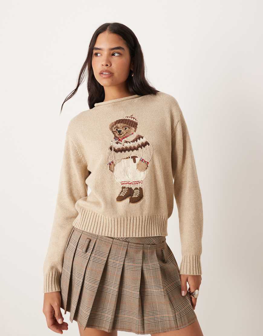 Polo Ralph Lauren - Strickpullover aus Baumwollmix in Creme mit Holiday Bear-Strickmotiv-Weiß von Polo Ralph Lauren
