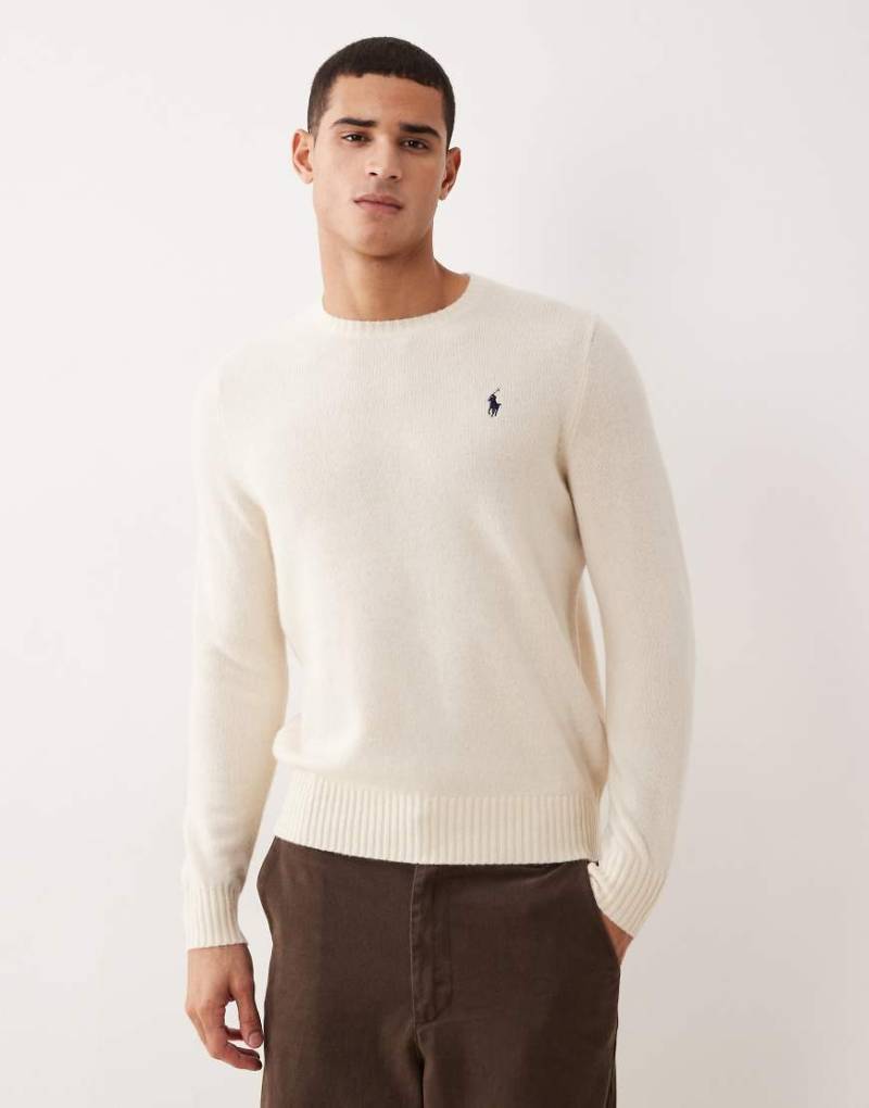 Polo Ralph Lauren - Strickpullover aus Wolle in Creme/Hellbraun mit Markenlogo-Weiß von Polo Ralph Lauren
