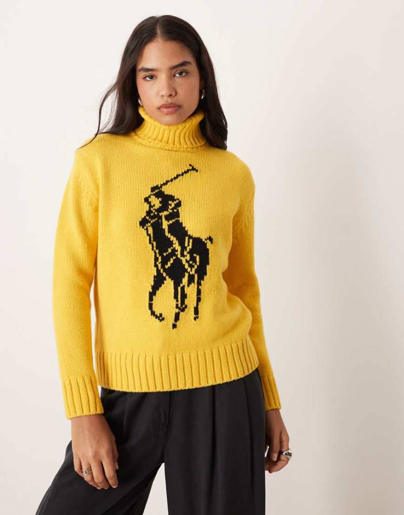 Polo Ralph Lauren - Strickpullover aus Wollmix in Gelb mit Rollkragen und Logo-Symbol von Polo Ralph Lauren