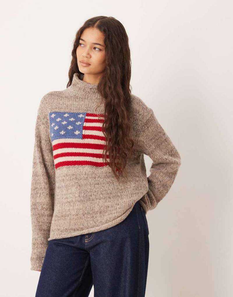 Polo Ralph Lauren - Strickpullover aus Wollmix in Grau mit Flaggenmotiv von Polo Ralph Lauren