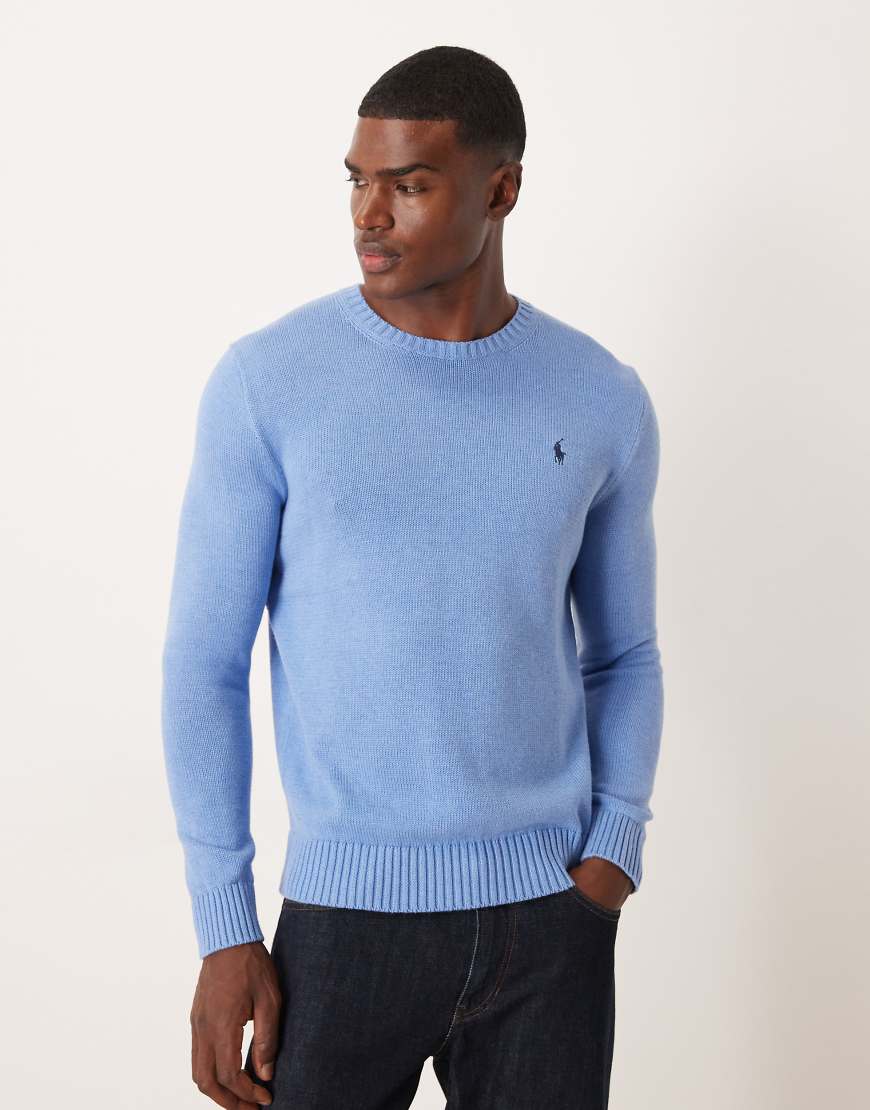 Polo Ralph Lauren - Strickpullover aus schwerer Baumwolle in sanftem Blau mit Markenlogo von Polo Ralph Lauren