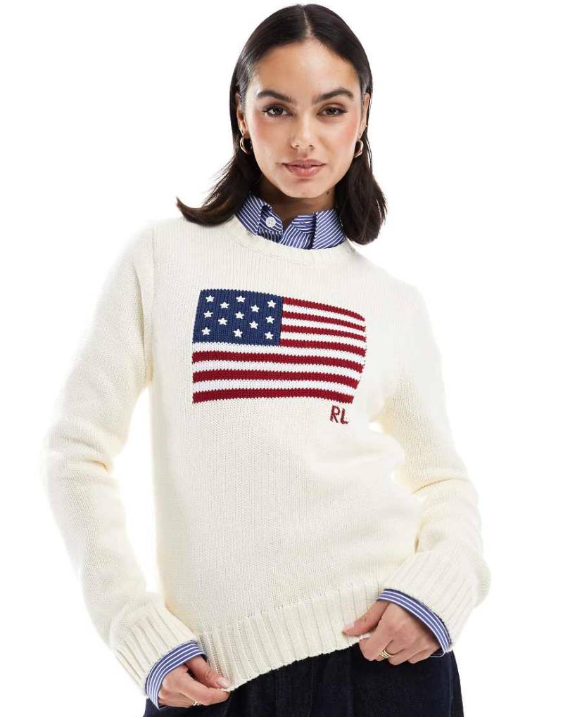 Polo Ralph Lauren - Strickpullover in Creme mit Flaggen-Logo-Weiß von Polo Ralph Lauren