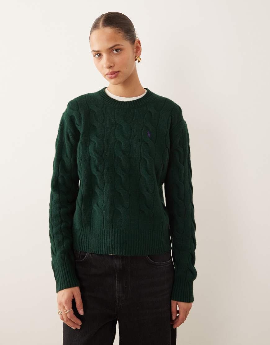 Polo Ralph Lauren - Strickpullover in Grün mit Zopfmuster, Rundhalsausschnitt und Logo von Polo Ralph Lauren