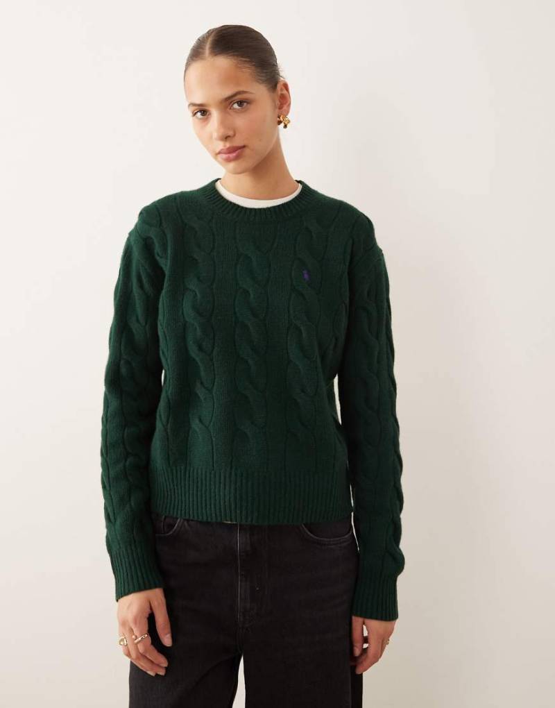 Polo Ralph Lauren - Strickpullover in Grün mit Zopfmuster, Rundhalsausschnitt und Logo von Polo Ralph Lauren