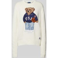 Polo Ralph Lauren Loose Fit Strickpullover mit Polo Bear Motiv Modell 'BBALL' in Offwhite, Größe XS von Polo Ralph Lauren