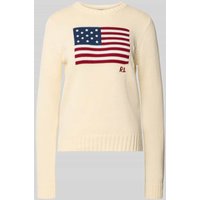 Polo Ralph Lauren Strickpullover mit Motiv-Stitching in Offwhite, Größe M von Polo Ralph Lauren