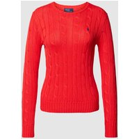 Polo Ralph Lauren Strickpullover mit Zopfmuster Modell 'JULIANNA' in Hellrot, Größe L von Polo Ralph Lauren