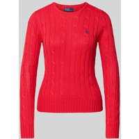 Polo Ralph Lauren Strickpullover mit Zopfmuster Modell 'JULIANNA' in Hellrot, Größe M von Polo Ralph Lauren