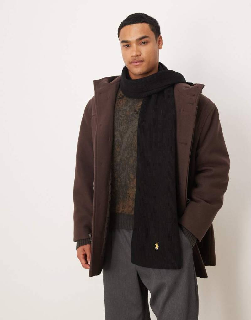 Polo Ralph Lauren - Strickschal aus Merinowolle in Schwarz mit Markenlogo in Goldoptik von Polo Ralph Lauren