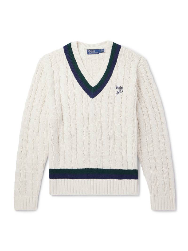 Polo Ralph Lauren - Striped Cable-Knit Cotton, Cashmere and Hemp-Blend Sweater - Men - Neutrals - M Polo Ralph Lauren - Striped Cable-Knit Cotton, Cashmere and Hemp-Blend Sweater - Men - Neutrals - M von Polo Ralph Lauren