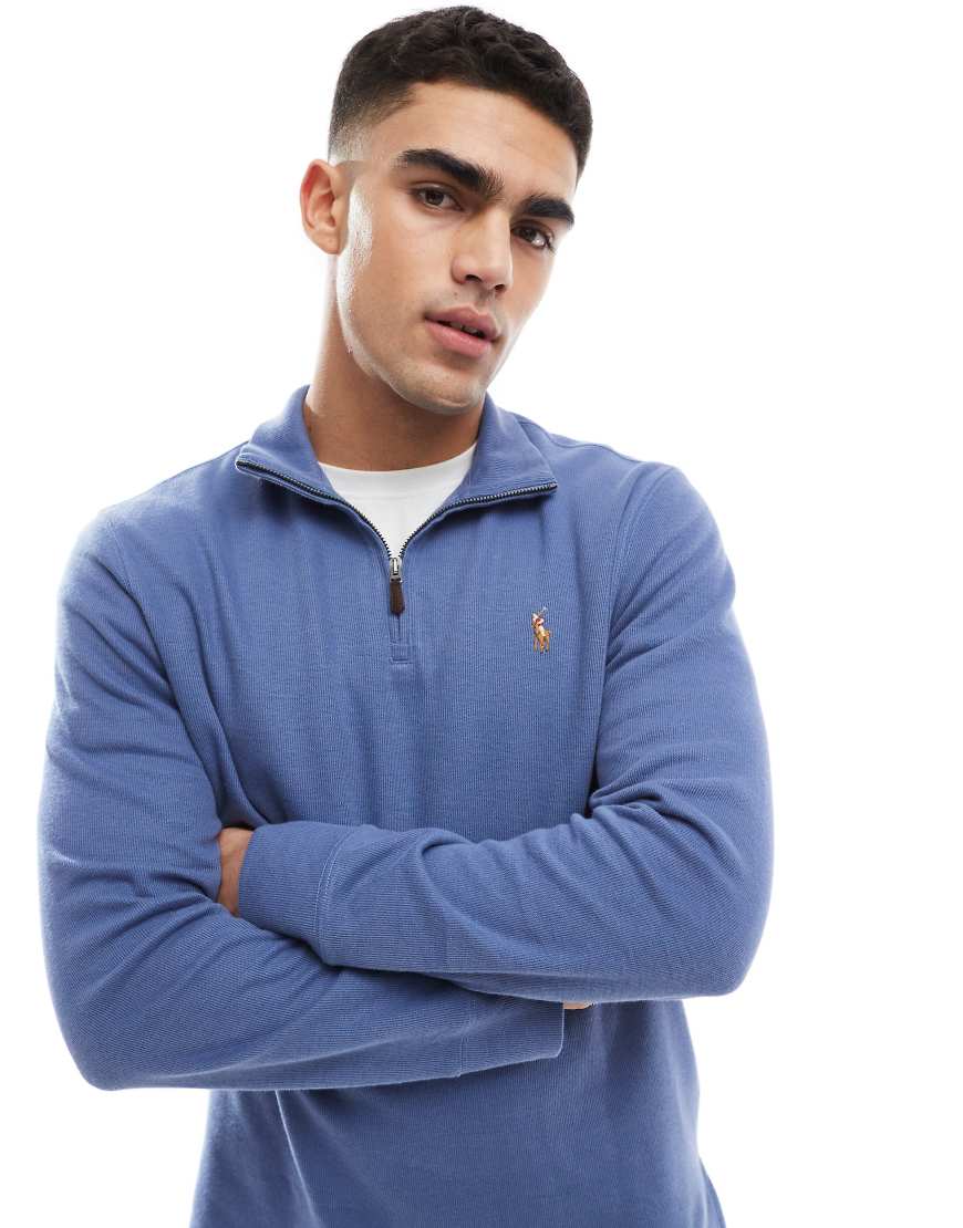 Polo Ralph Lauren - Sweatshirt aus Jacquard-Strick in Mittelblau mit Markenlogo und kurzem Reißverschluss von Polo Ralph Lauren