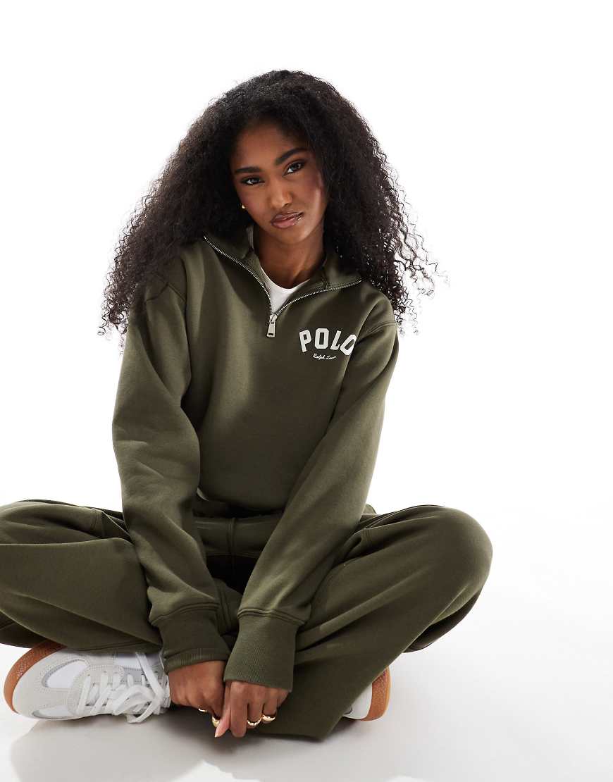 Polo Ralph Lauren - Sweatshirt in Dunkelgrün mit kurzem Reißverschluss, Kombiteil von Polo Ralph Lauren