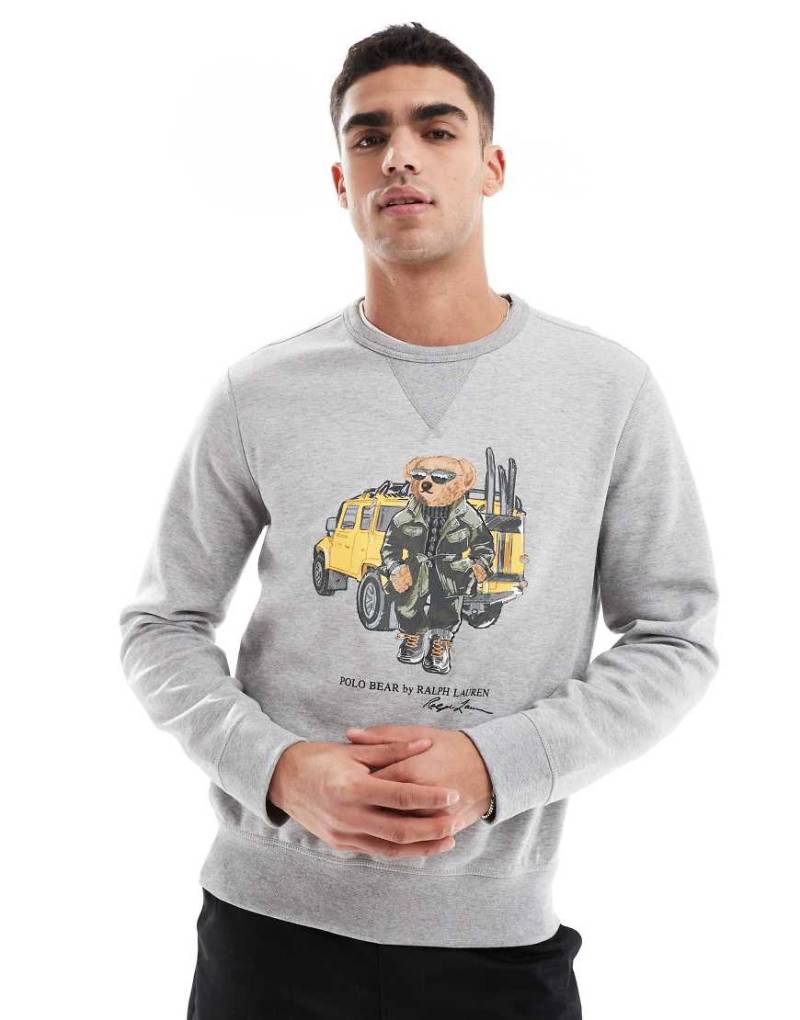 Polo Ralph Lauren - Sweatshirt in meliertem Grau mit Bär-und Defender-Print von Polo Ralph Lauren