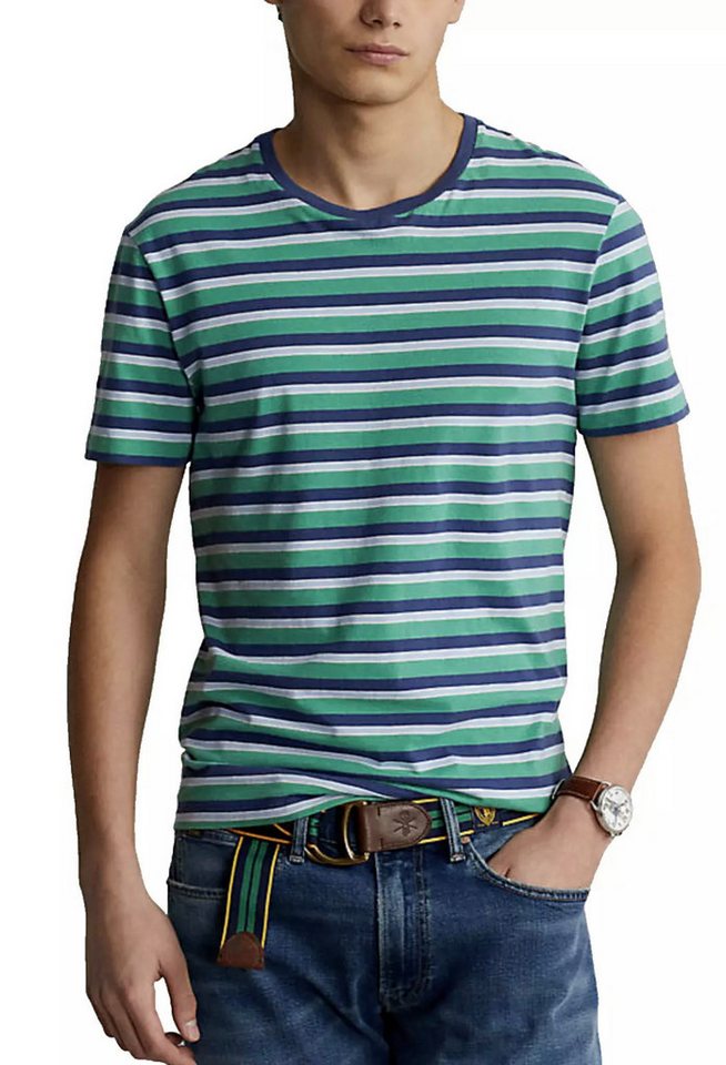Polo Ralph Lauren T-Shirt Gauze Streifen Custom Slim Fit Gerippter Rundhalsausschnitt, gesticktes Branding auf der Brust von Polo Ralph Lauren