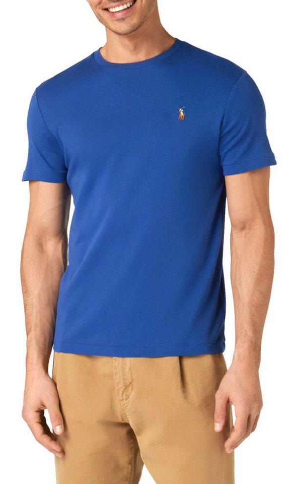 Polo Ralph Lauren T-Shirt Herren Kurzarm Royalblau Custom Slim Fit mit Gestickte Polo abgestepptem Abschluss mit feiner Rippblende von Polo Ralph Lauren