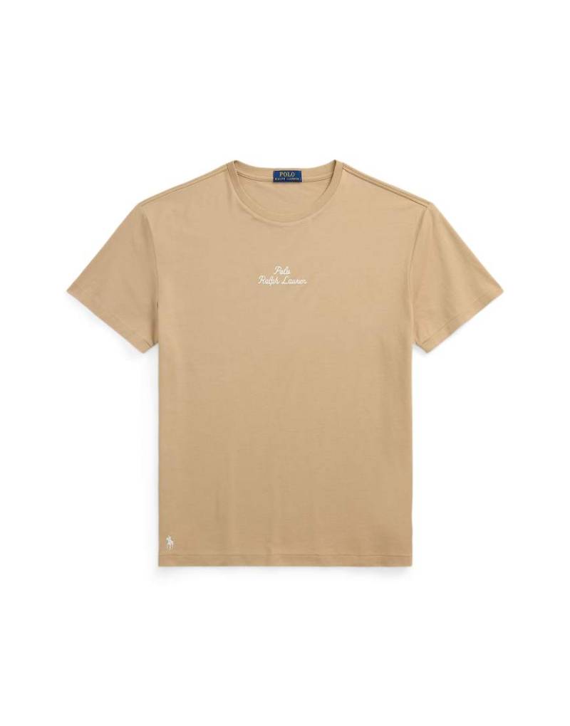 Polo Ralph Lauren - T-Shirt in Khaki-Hellbraun mit klassischem Oversize-Schnitt und mittigem Schriftzug-Logo von Polo Ralph Lauren