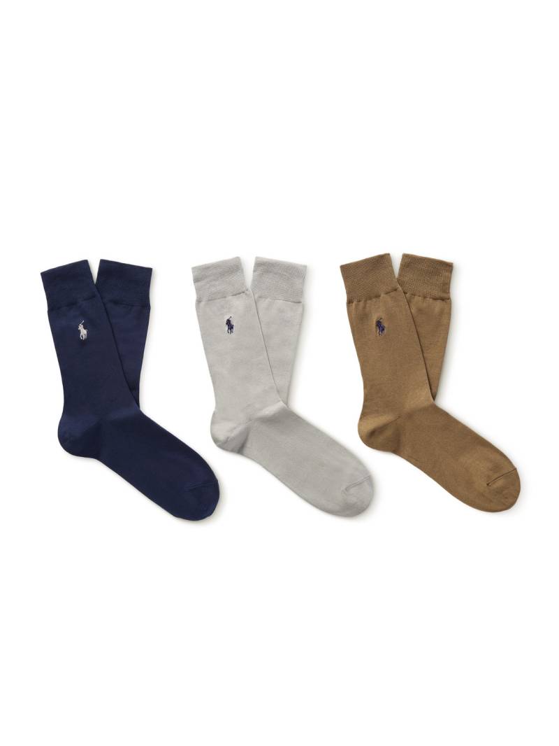 Polo Ralph Lauren - Three-Pack Logo-Embroidered Mercerised Cotton-Blend Socks - Men - Multi - EU 43/46 von Polo Ralph Lauren