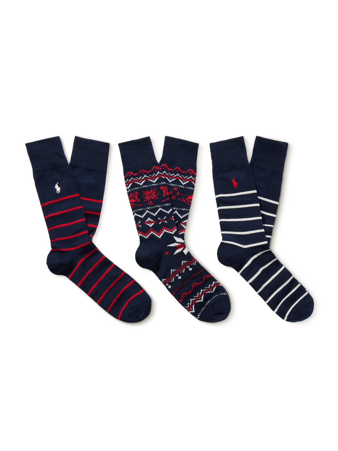 Polo Ralph Lauren - Three-Pack Logo-Embroidered Striped Cotton-Blend Socks - Men - Blue von Polo Ralph Lauren