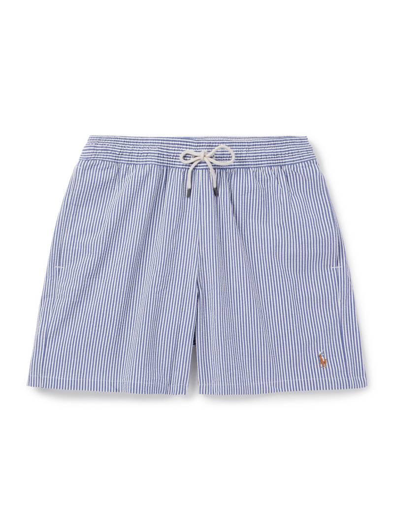 Polo Ralph Lauren - Traveler Straight-Leg Mid-Length Striped Cotton-Blend Seersucker Swim Shorts - Men - Blue - XXL von Polo Ralph Lauren
