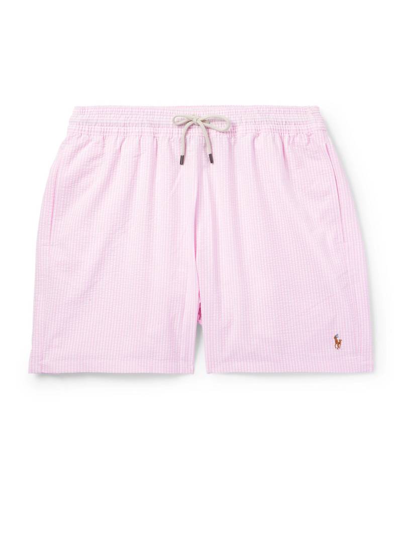 Polo Ralph Lauren - Traveler Straight-Leg Mid-Length Striped Cotton-Blend Seersucker Swim Shorts - Men - Pink - S von Polo Ralph Lauren