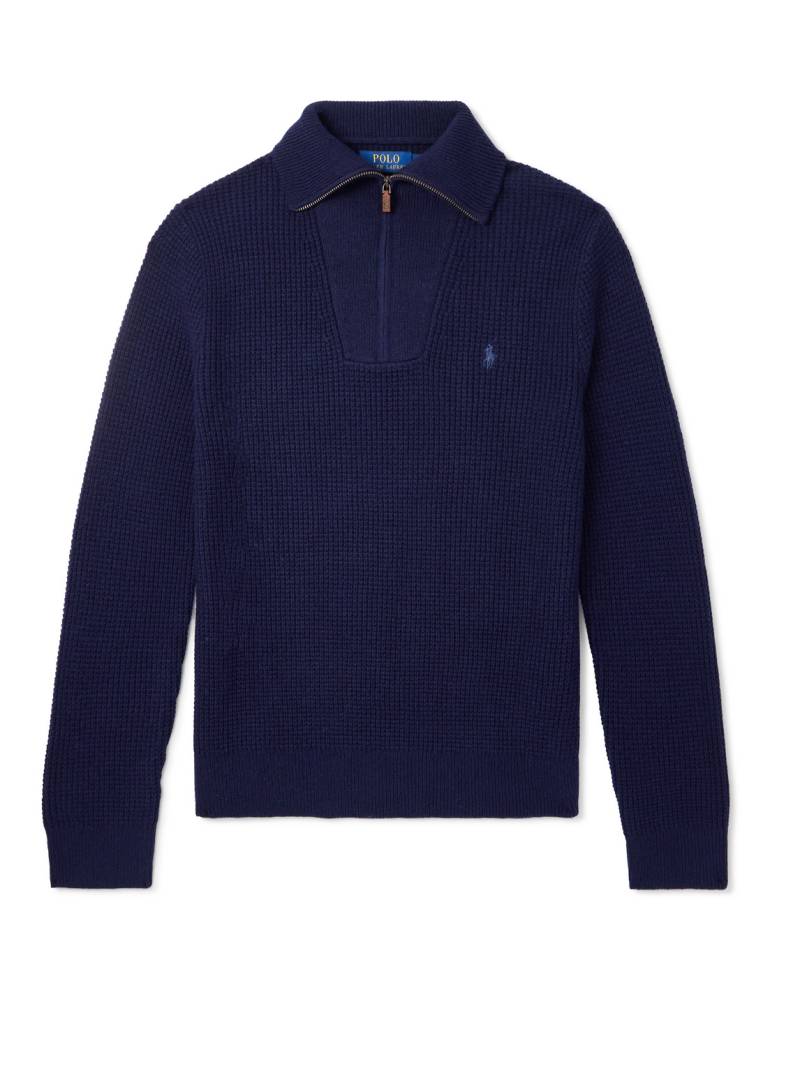 Polo Ralph Lauren - Waffle-Knit Wool and Cotton-Blend Half-Zip Sweater - Men - Blue - S von Polo Ralph Lauren