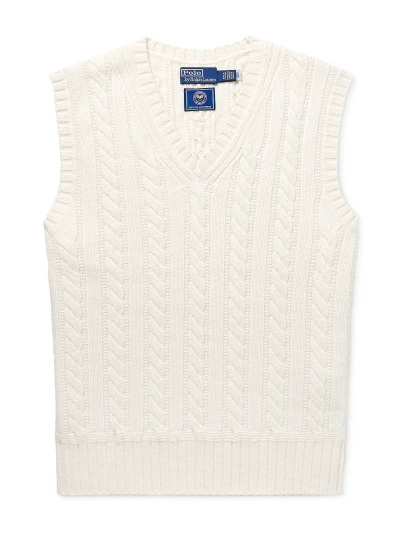 Polo Ralph Lauren - Wimbledon Cable-Knit Cashmere, Cotton and Linen-Blend Sweater Vest - Men - Neutrals - S von Polo Ralph Lauren