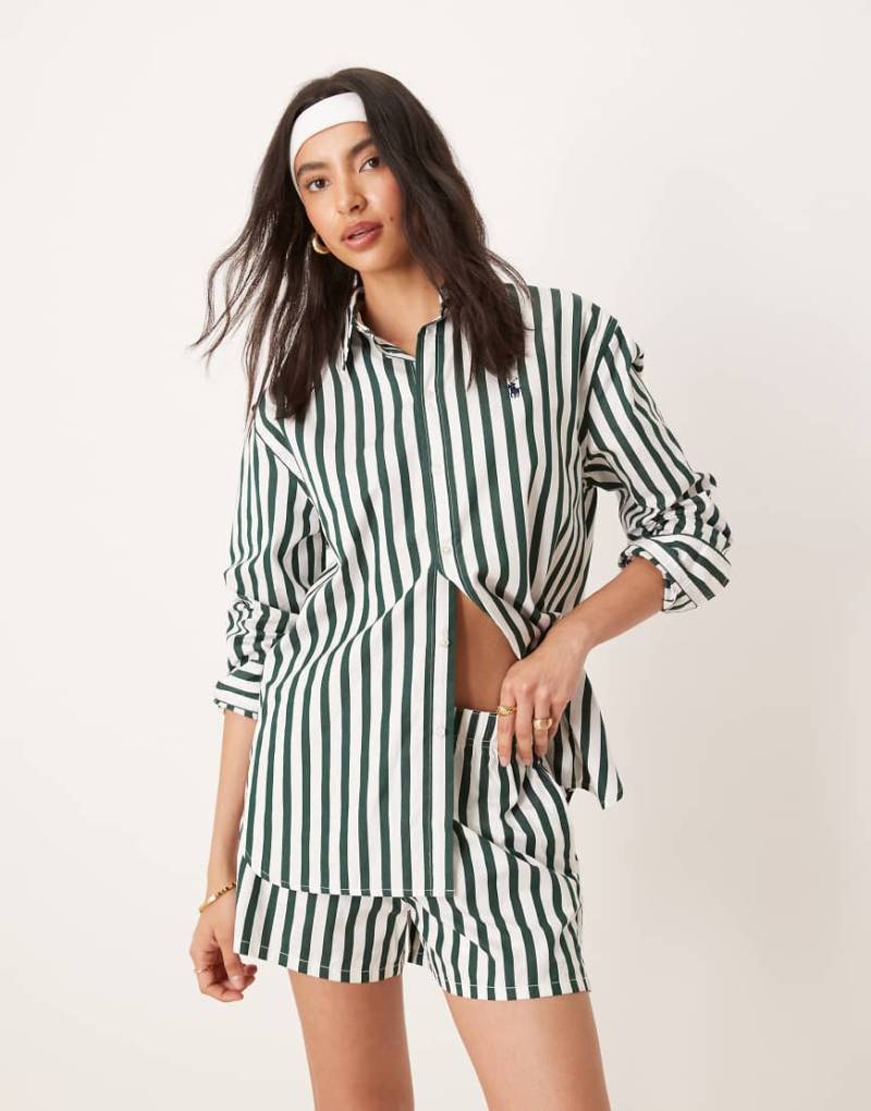 Polo Ralph Lauren - Wimbledon Capsule - Hemd mit Streifen in Dunkelgrün und Logo, Kombiteil-Weiß von Polo Ralph Lauren