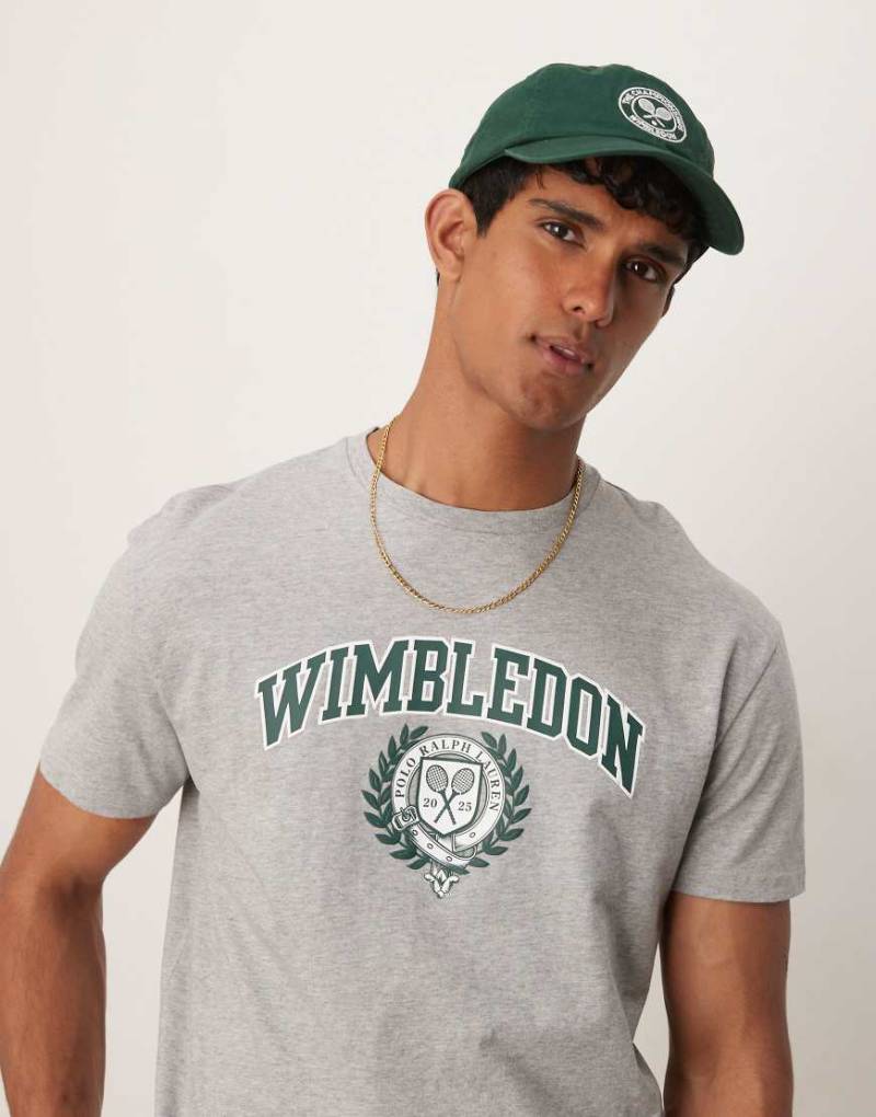 Polo Ralph Lauren - Wimbledon Capsule - T-Shirt in meliertem Grau mit Wappen-Logo von Polo Ralph Lauren