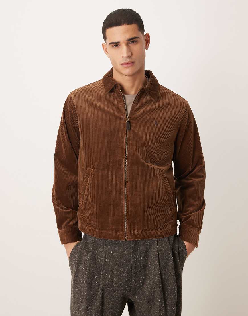 Polo Ralph Lauren - Wynton - Gefütterte Harrington-Jacke aus schwerem Cord in Braun mit Markenlogo-Brown von Polo Ralph Lauren