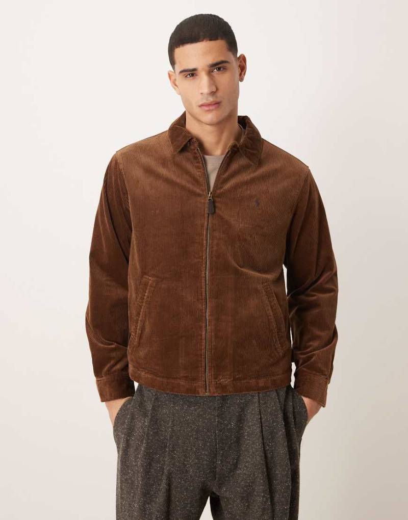 Polo Ralph Lauren - Wynton - Gefütterte Harrington-Jacke aus schwerem Cord in Braun mit Markenlogo-Brown von Polo Ralph Lauren