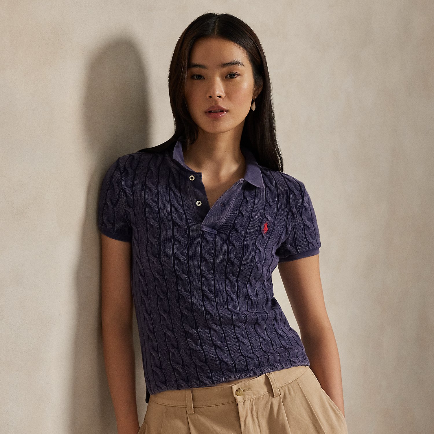 Poloshirt mit Zopfmuster von Polo Ralph Lauren
