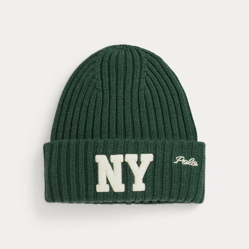 Rippenstrick-Wollmütze mit „NY“-Aufnäher von Polo Ralph Lauren