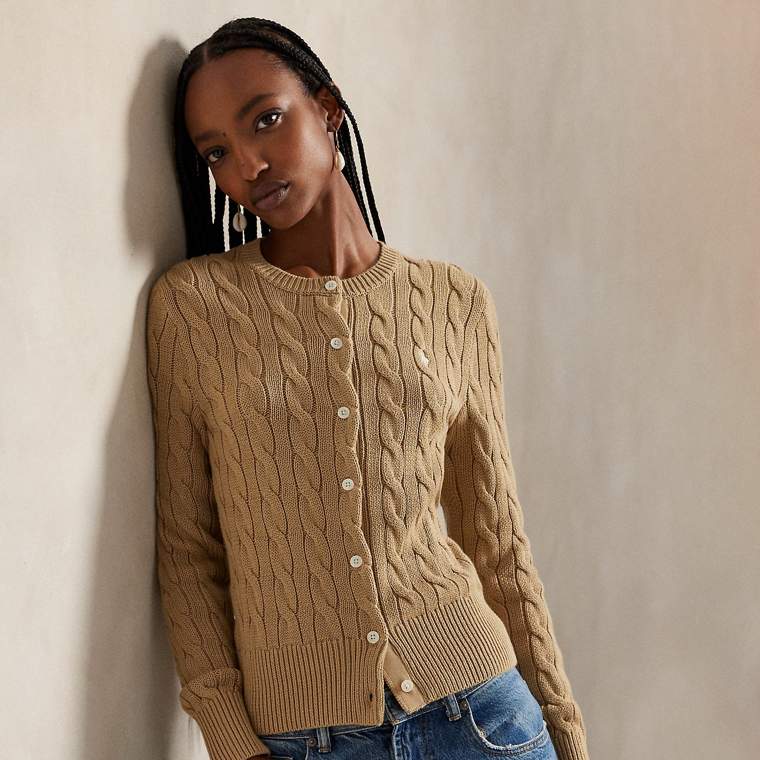 Rundhalsstrickjacke mit Zopfmuster von Polo Ralph Lauren