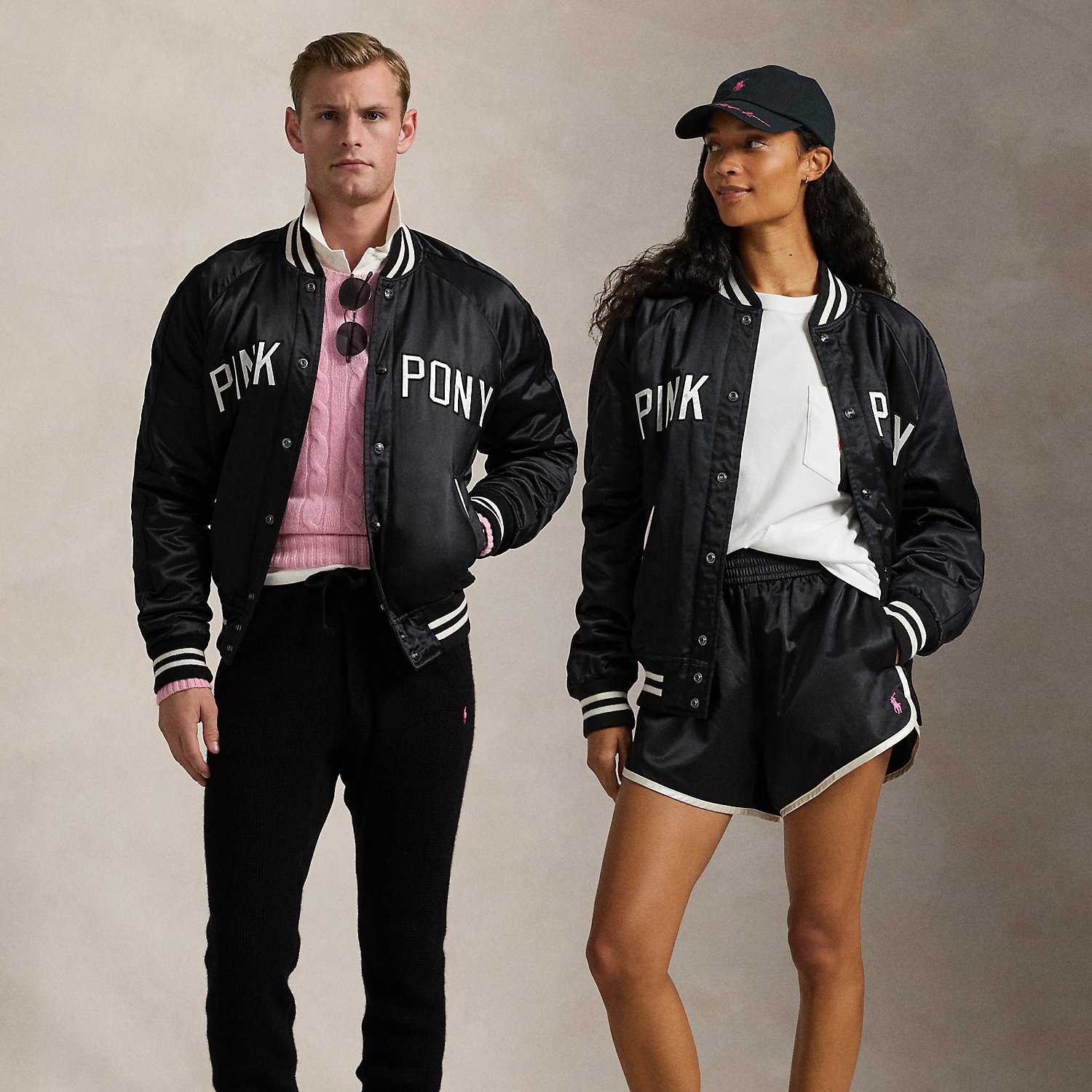 Satin-Baseballjacke mit Pink Pony Satin-Baseballjacke mit Pink Pony von Polo Ralph Lauren