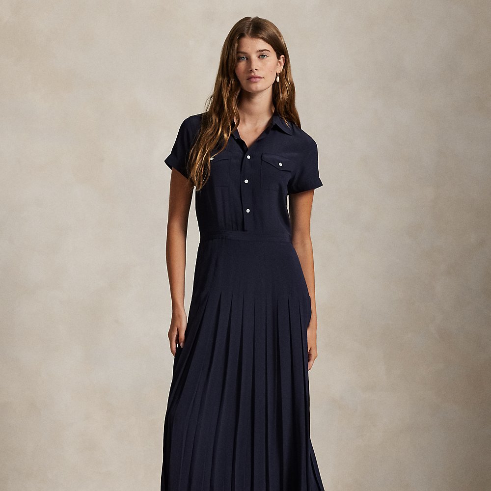 Seidencrêpe-Hemdkleid mit Faltenrock Seidencrêpe-Hemdkleid mit Faltenrock von Polo Ralph Lauren