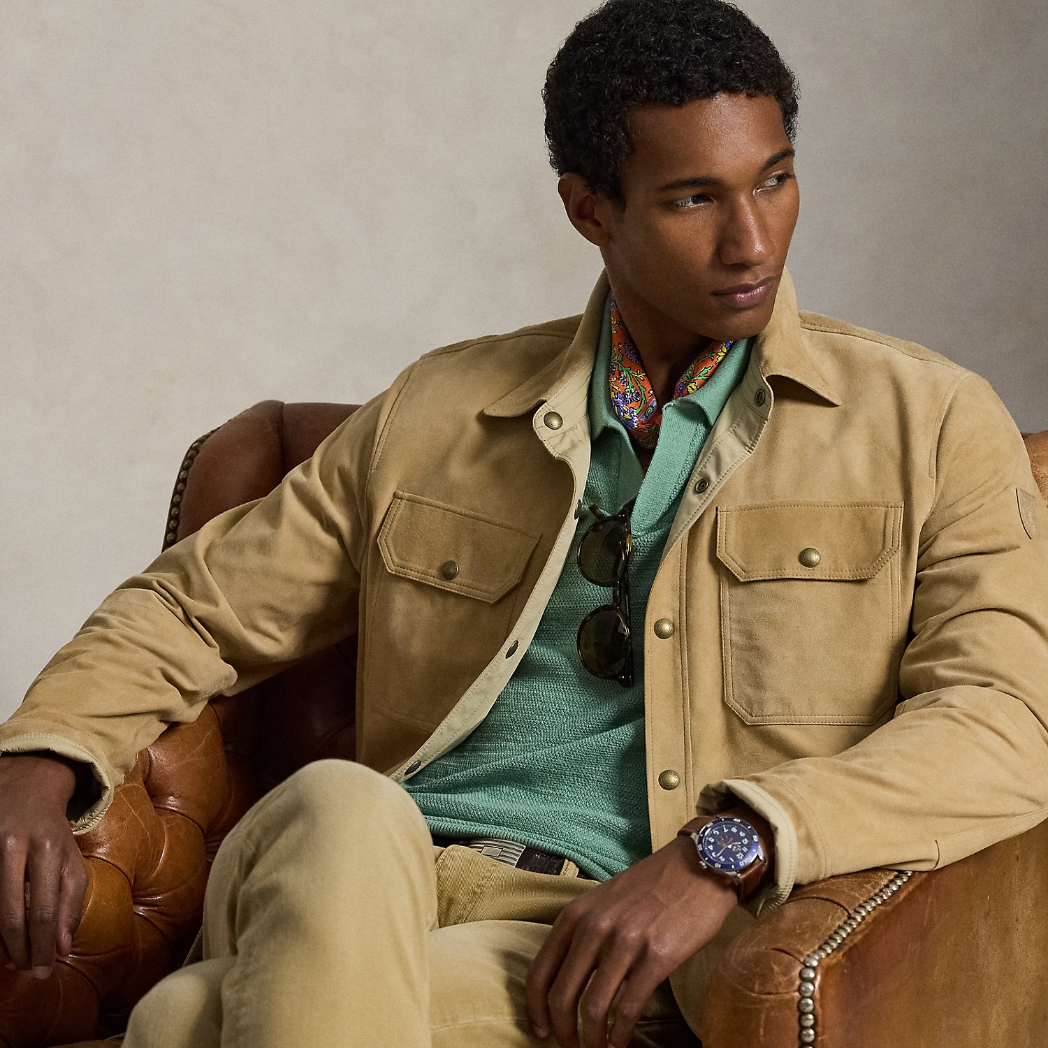 Wendbare Wildleder-Taft-Hemdjacke von Polo Ralph Lauren