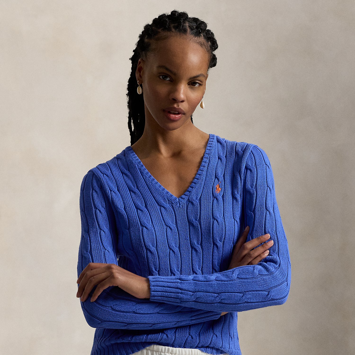 Zopfmusterpullover mit V-Ausschnitt von Polo Ralph Lauren