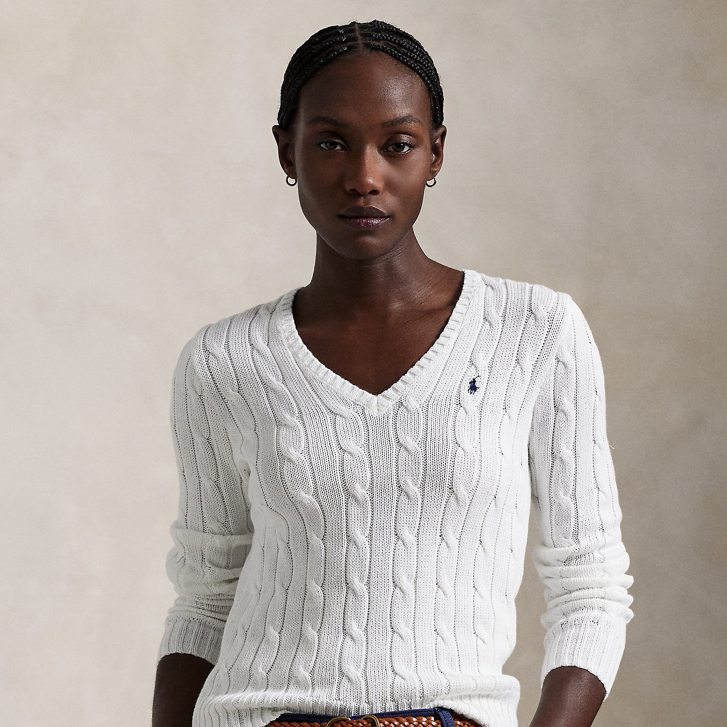 Zopfmusterpullover mit V-Ausschnitt von Polo Ralph Lauren