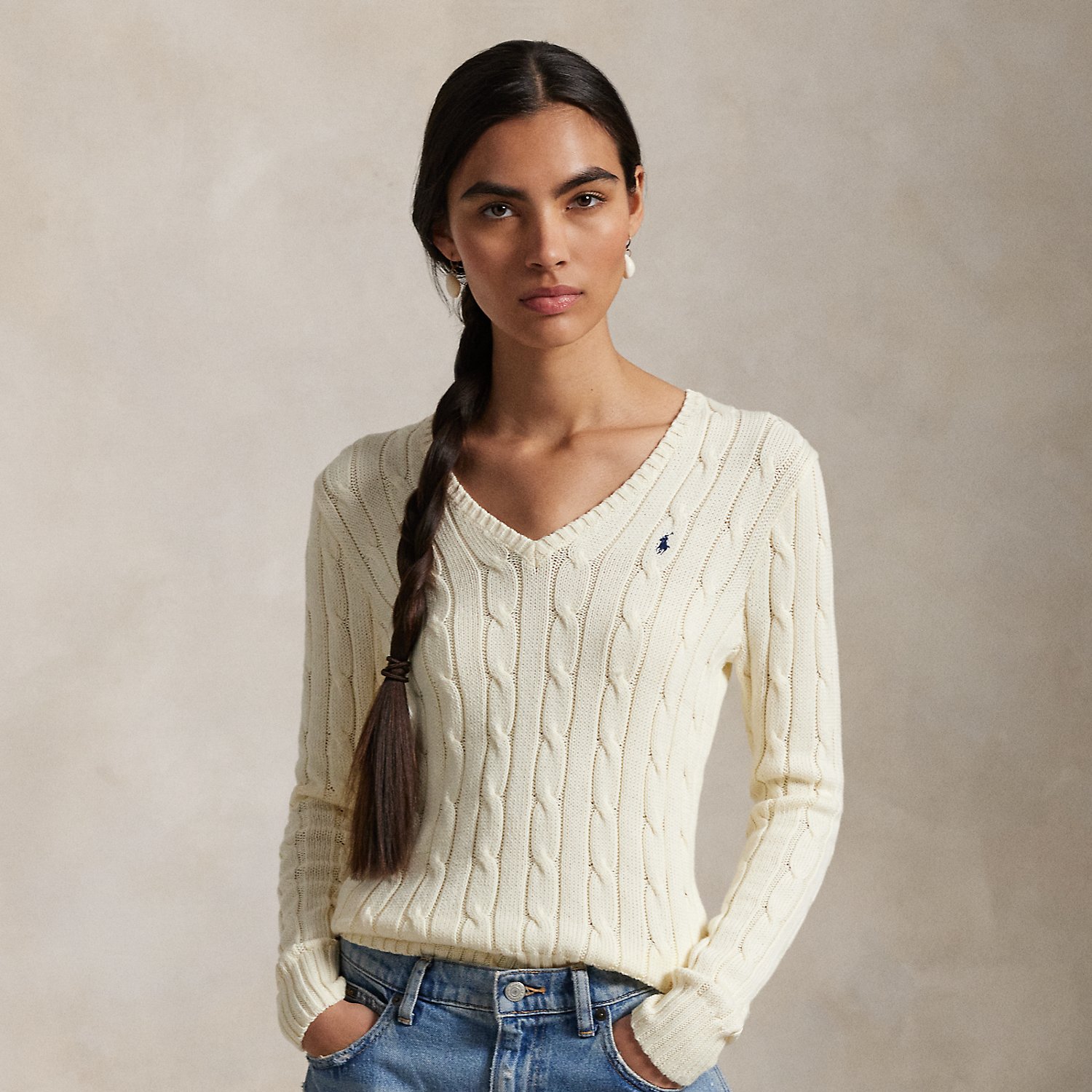 Zopfmusterpullover mit V-Ausschnitt von Polo Ralph Lauren