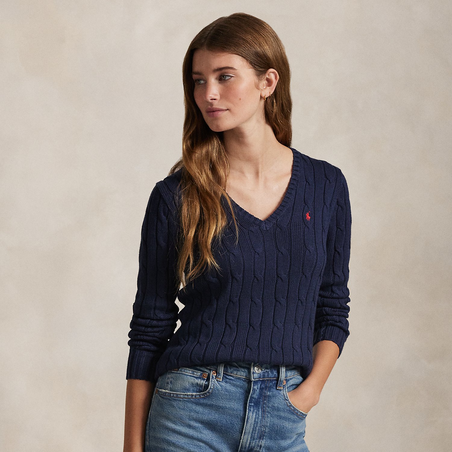 Zopfmusterpullover mit V-Ausschnitt von Polo Ralph Lauren