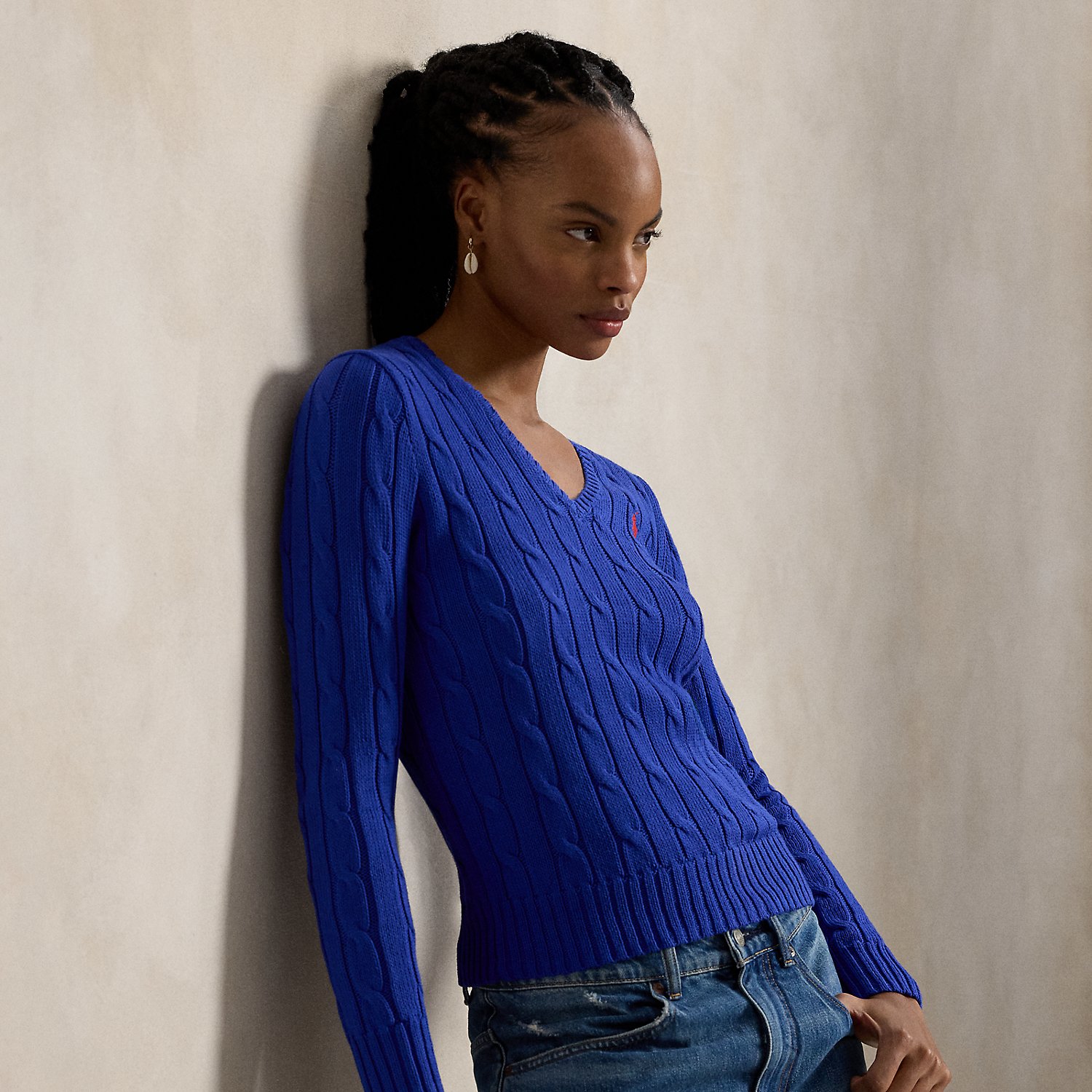 Zopfmusterpullover mit V-Ausschnitt von Polo Ralph Lauren