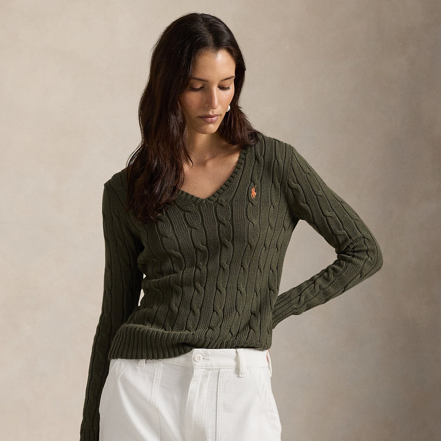 Zopfmusterpullover mit V-Ausschnitt von Polo Ralph Lauren