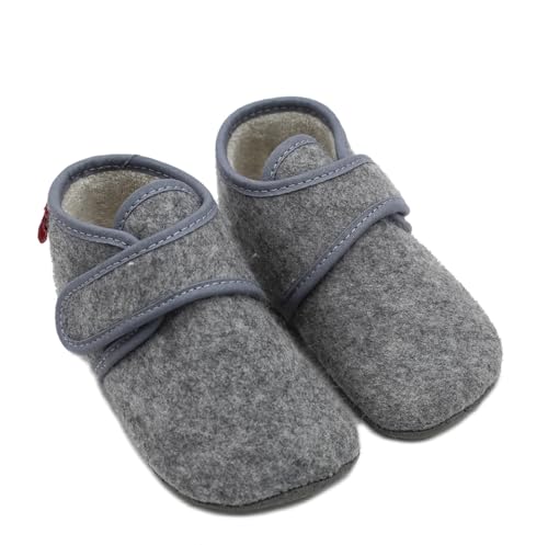 Pololo Hausschuhe Barfußschuhe Krabbelschuhe Wolle Cosy Grau Klett, Schuhgröße:EUR 22/23 von Pololo
