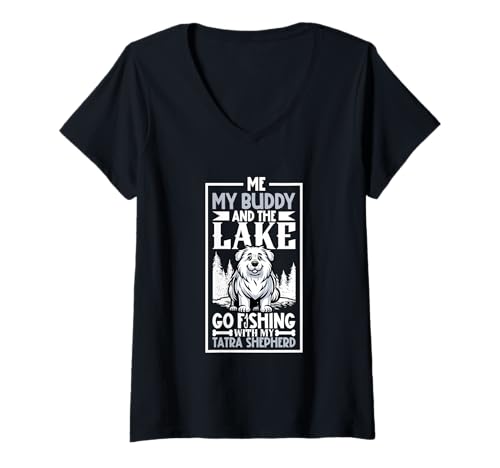 Damen Angeln und Polski Owczarek Podhalanski T-Shirt mit V-Ausschnitt Damen Angeln und Polski Owczarek Podhalanski T-Shirt mit V-Ausschnitt von Polski Owczarek Podhalanski Designs